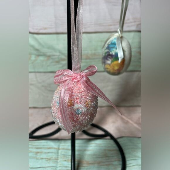 2 NEW Glittery Sugared Egg Ornaments Perfect for Easter Wreath Spring Tree NWOT - Picture 7 of 7